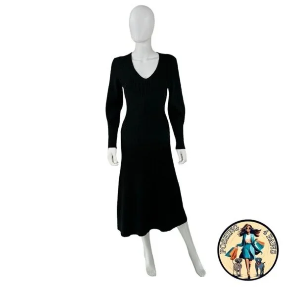 Hyacinth House NEW Black Brigid Knit Long Sleeve Midi Sweater Dress Size M - Picture 3 of 8